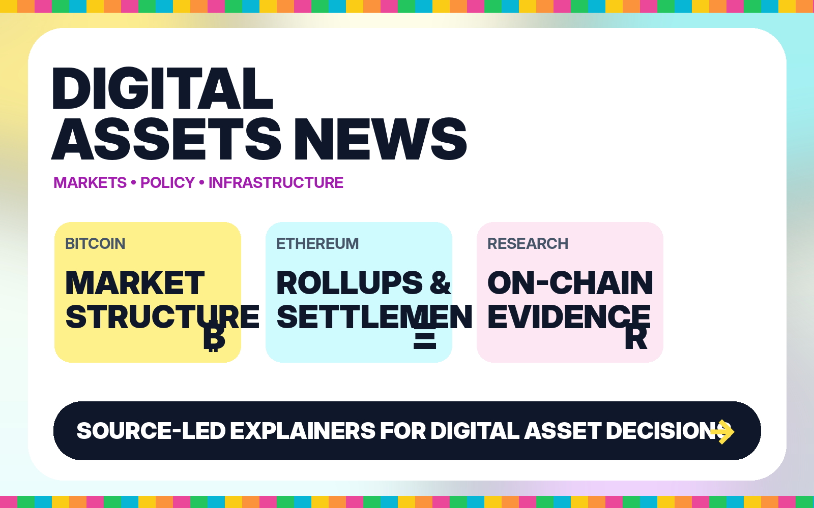 DigitalAssetsNews.com editorial dashboard covering Bitcoin, Ethereum, and on-chain research